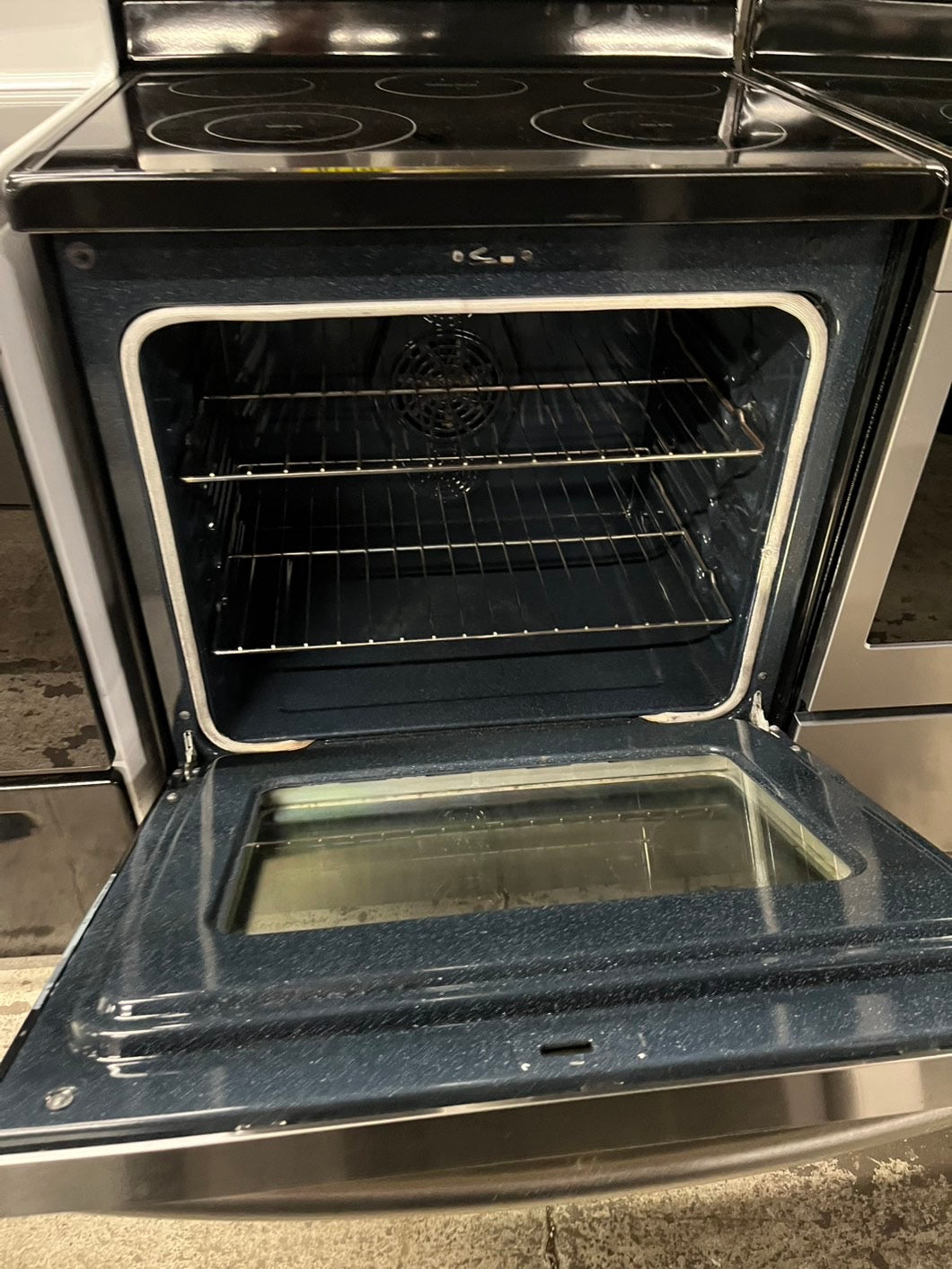 - Samsung electric range stainless steel 5 burner warm zone convection bake roast broil self clean 30” stock number #ER44SB-TR