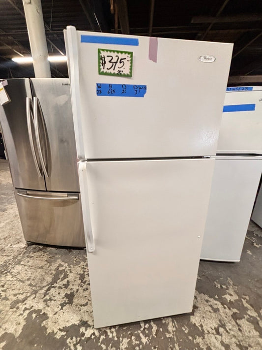 >28”whirlpool top freezer fridge white used-refurbished #FG1PZ1B