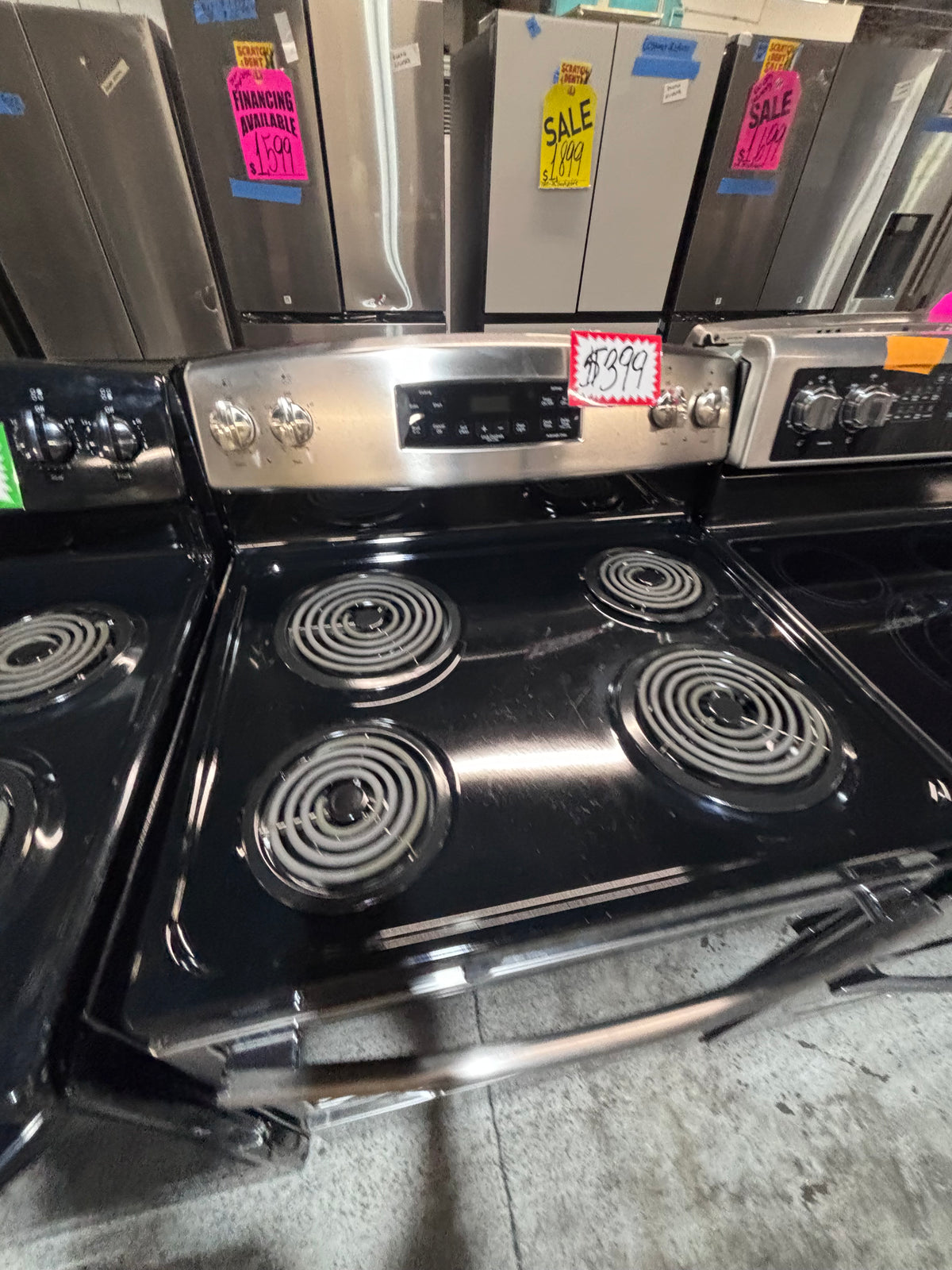 }GE black & silver electric coil top range coil 220v bake /Broil 4 burner used-Refurbished  great condition 30" #GASGE4B