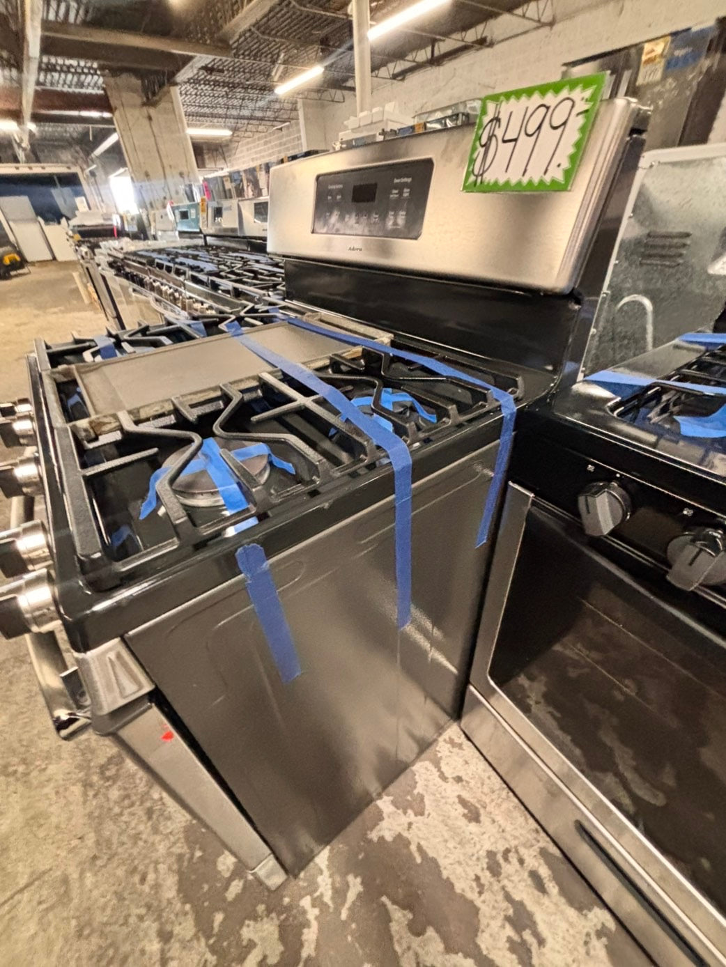>GE  Gas range 5 burner convection oven bake ,broil Hi/Lo self clean in stainless steel used-Refurbished 30” #GS88ZXB