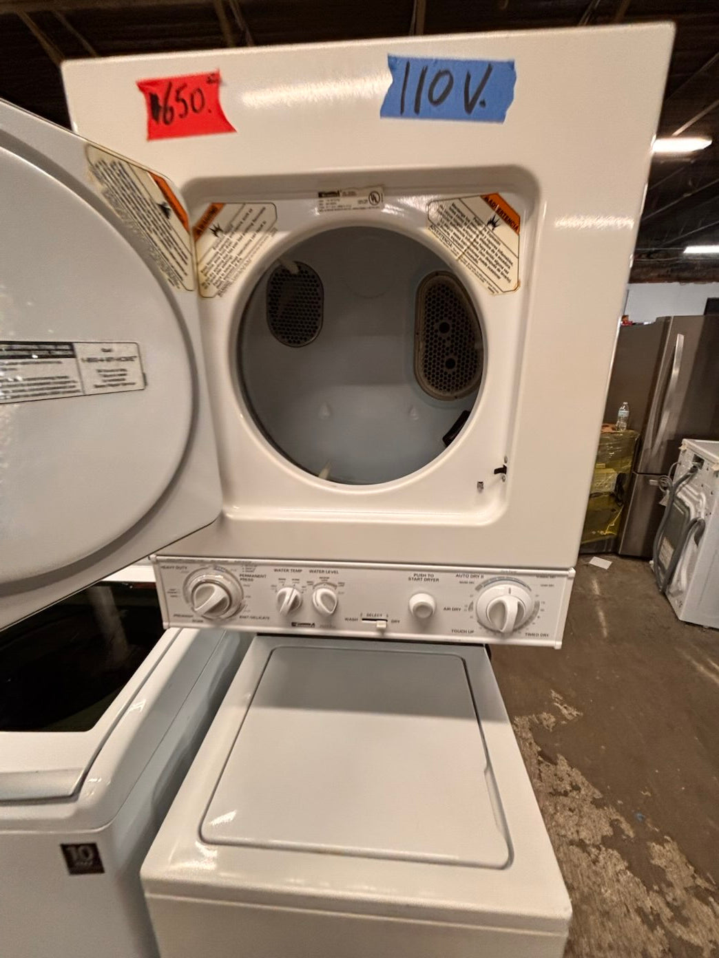 }}Kenmore regular 🔌 stacked laundry center Electric 110v washer & dryer set used -in  white 24" #LCR24PTB