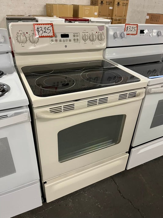 GE off White electric range 5 burner warming zone bake broil self clean 30” #RF900KB-TR
