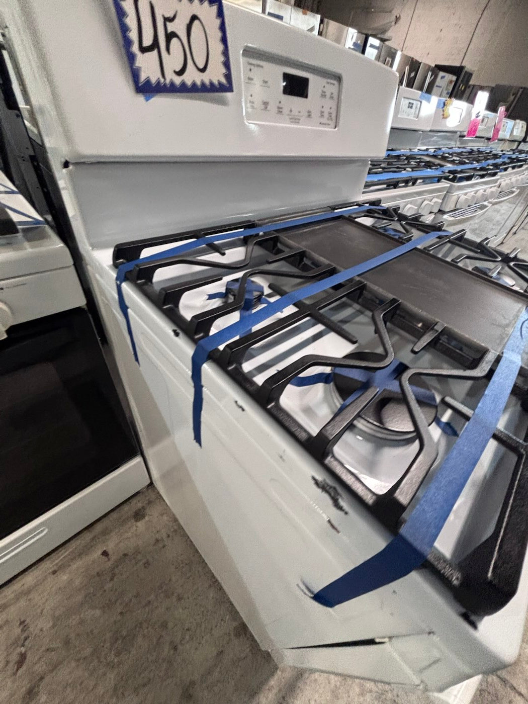 }GE Gas range five burner bake broil Hi/Lo self clean in white working 💯 with warranty ,used-Refurbished 30” #GGH4D7B