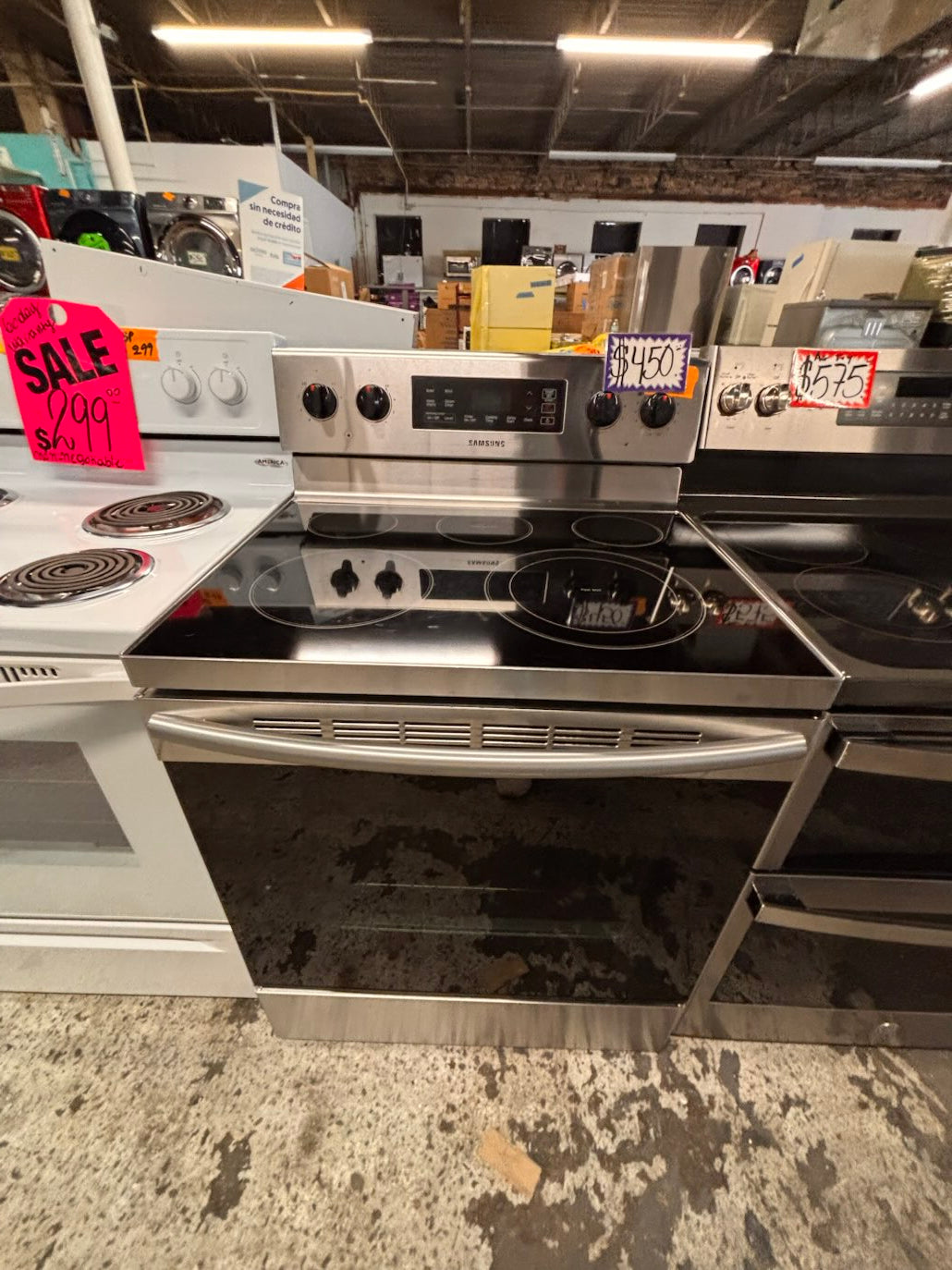 }} Samsung electric 220v glass top range bake Broil roast self clean oven stainless steel working 💯  with warranty ! 30" used-Refurbished #SEST381B