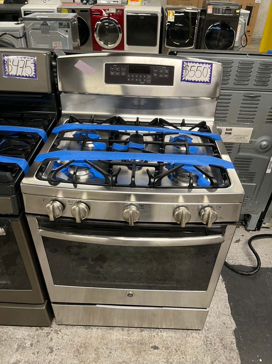= GE Gas range convection oven 5 burner convection bake broil Hi/Lo self clean in stainless steel -used-Refurbished 30” #GE5TCB