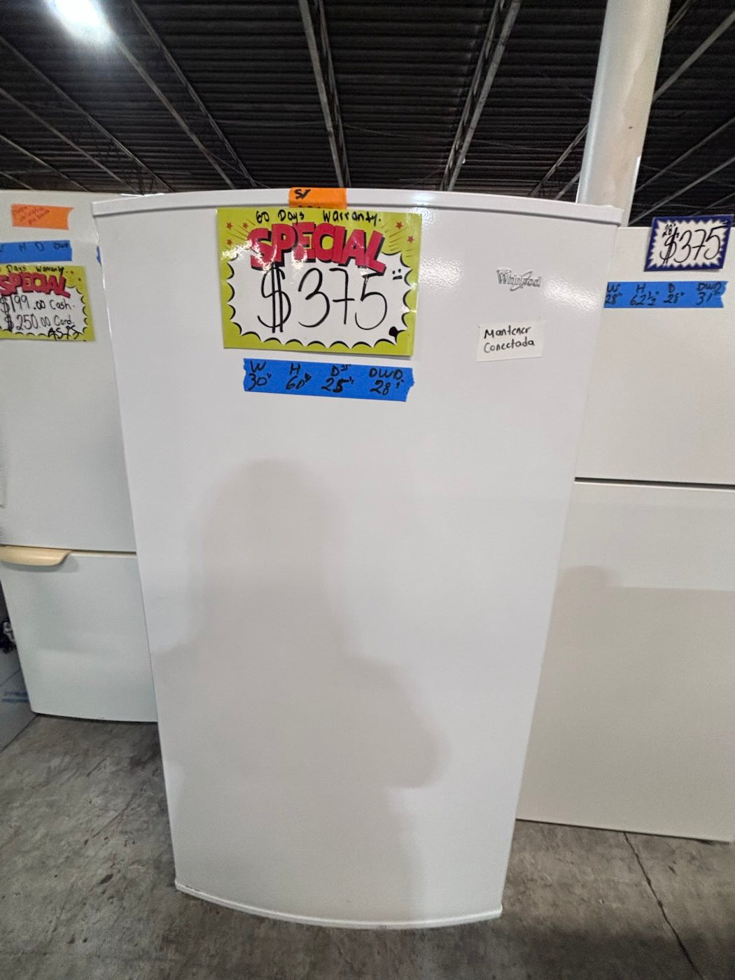 }sale 🎈whirlpool 30”x wide x 60”height x  25”depth up-right freezer white 16cu.ft Refurbished-used #RFBQ5XBB