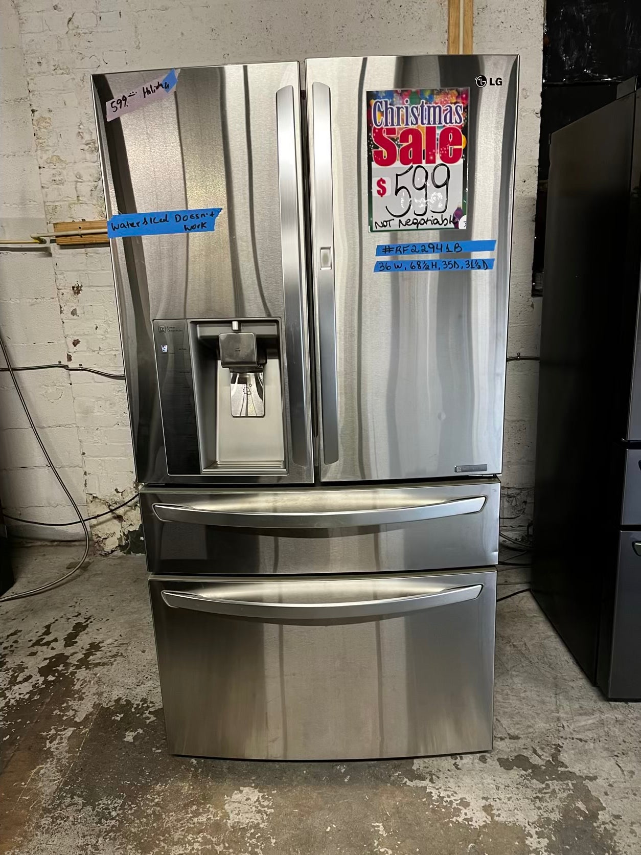 🎄Holiday Sale 🎁Used | Refurbished LG 36” French door refrigerator stainless steel *NO ice maker or water dispenser r- stock number #RF222941B
