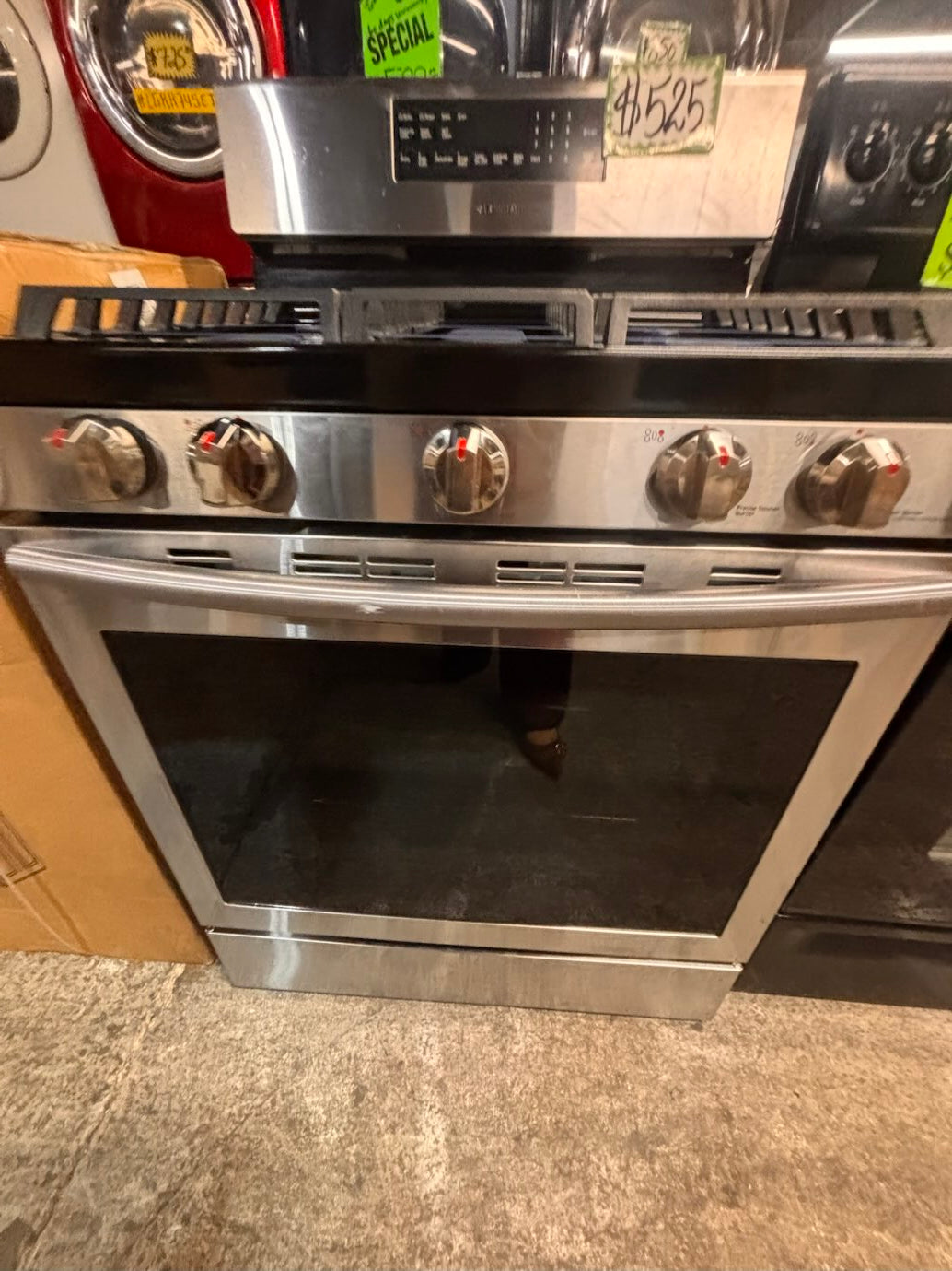 }} samsung Gas range 5 burner convection oven bake ,broil Hi/Lo self clean in stainless steel used-Refurbished 30” #SG911FB