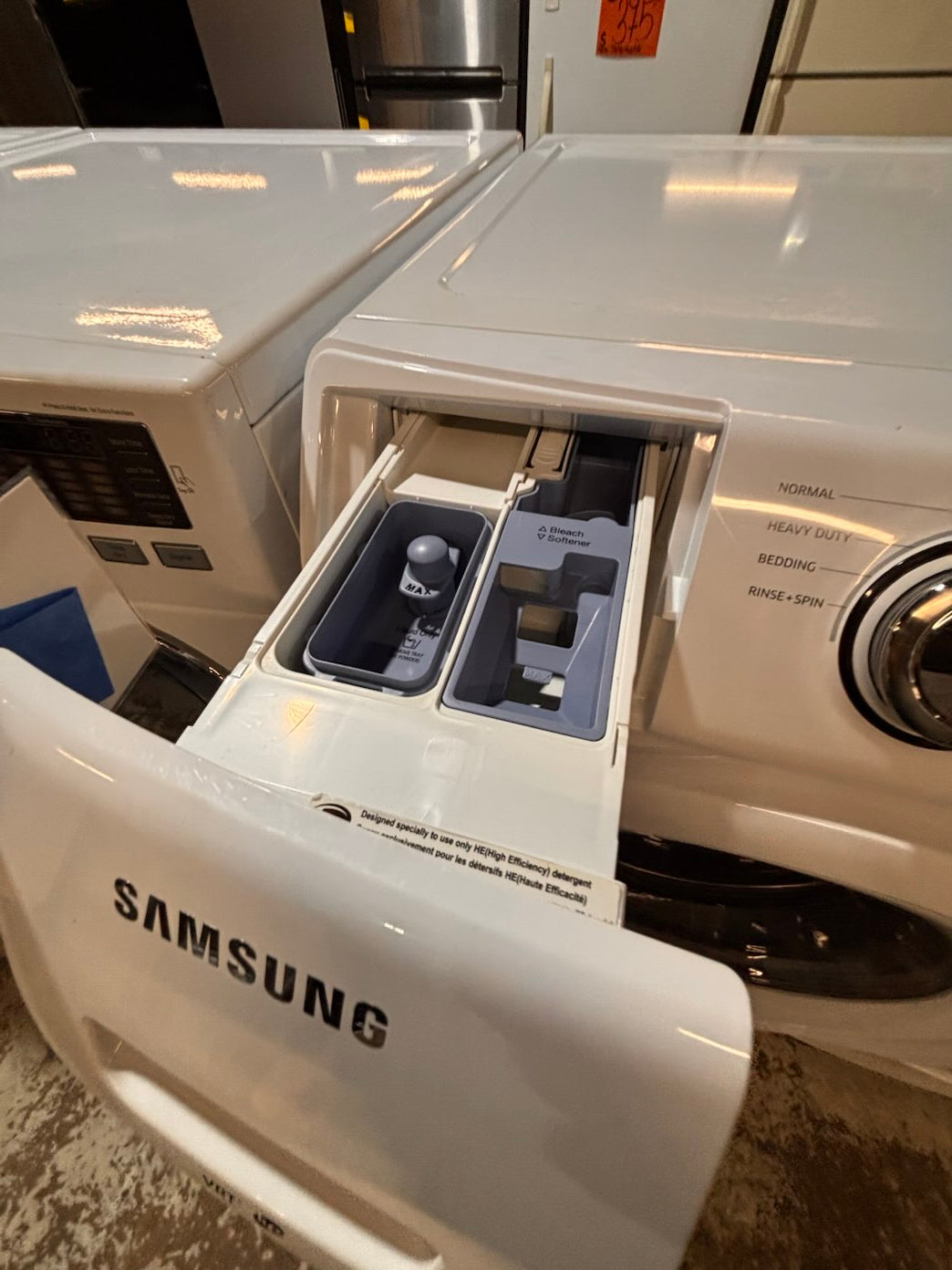 }}Samsung used- refurbished front load electric 220v dryer & washer large  capacity with pedestals in white color 27” working 💯 with warranty #FLSG427B