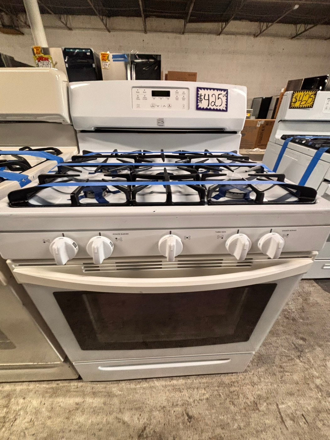 >kenmore Gas range 5 burner bake broil Hi/Lo self clean in off white used-Refurbished 30” #KGS142B