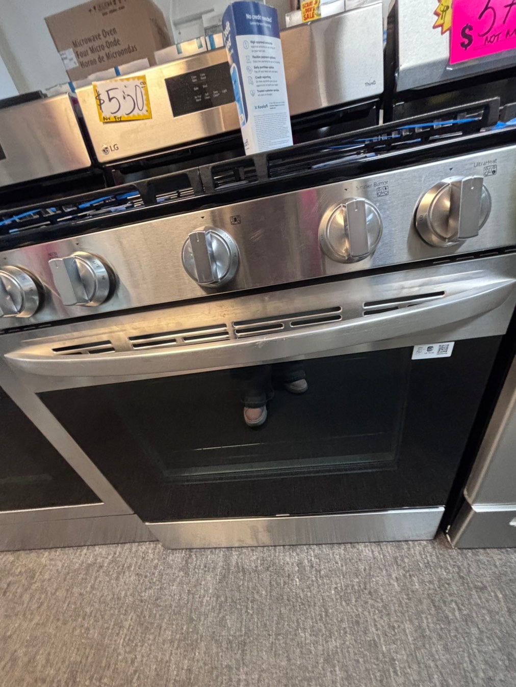 >LG Gas range 5 burner convection oven bake ,broil Hi/Lo self clean in stainless steel used-Refurbished 30” #SG7ZYYL