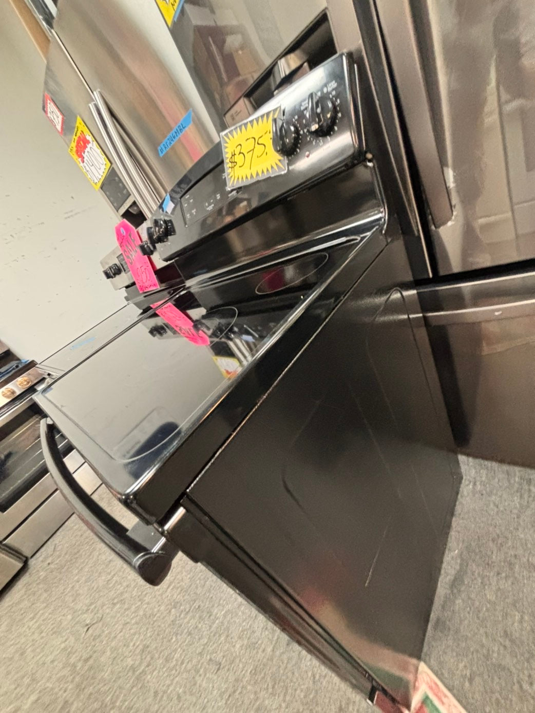 >GE Glass Top electric stove black bake broil 4 burner Self clean 30” black Refurbished #BBW96B