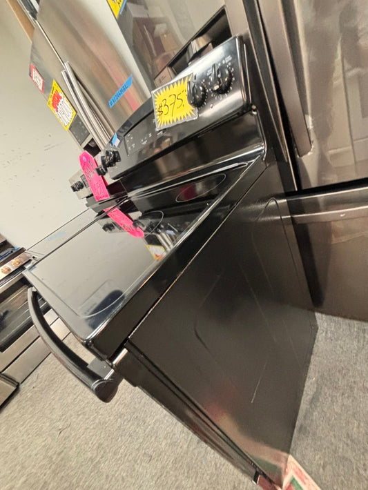 >GE Glass Top electric stove black bake broil 4 burner Self clean 30” black Refurbished #BBW96B