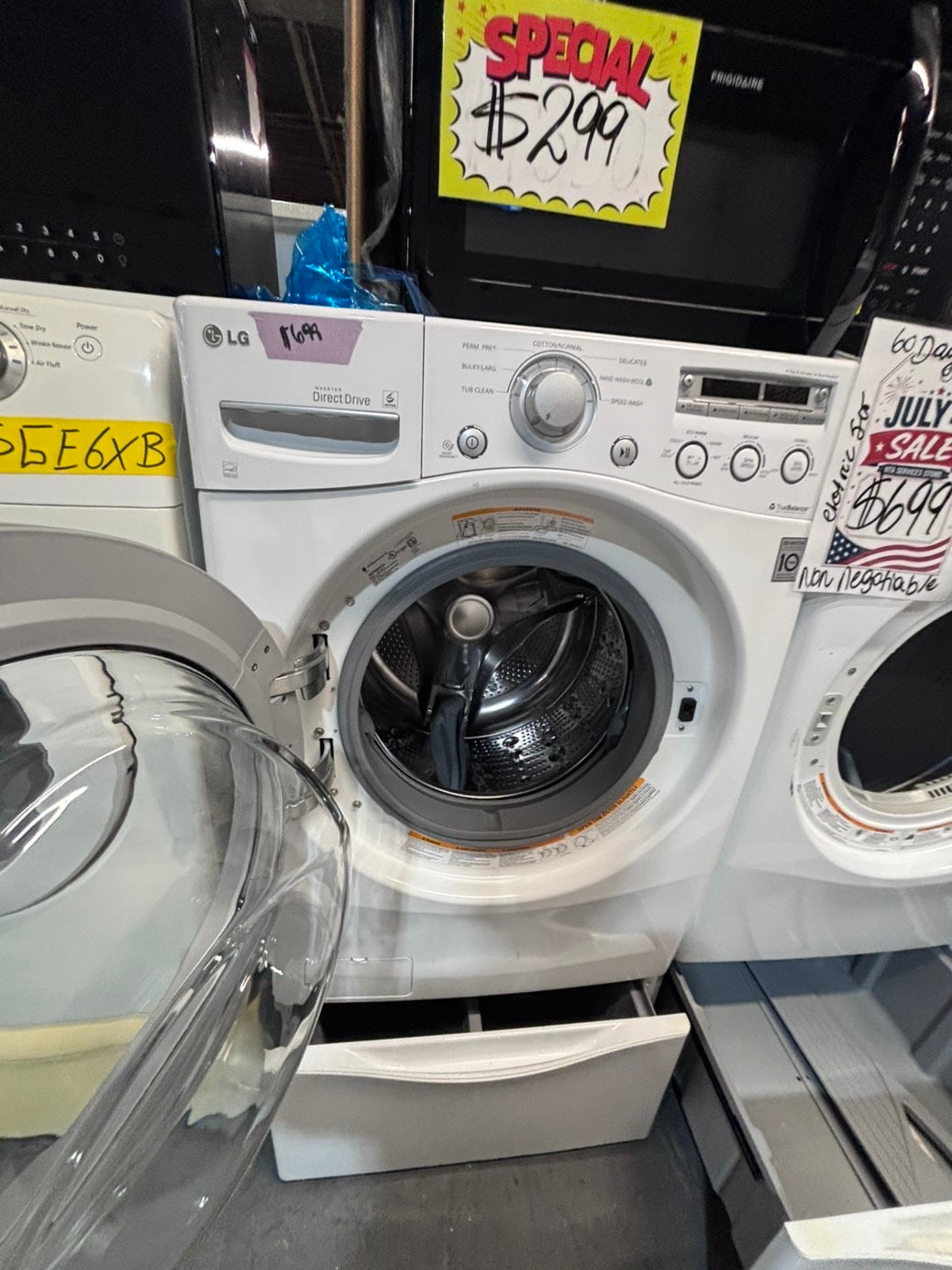 >*used- refurbished LG front load washer & dryer set  electric 220v large  capacity with pedestals in red color 27” #SFL55V7B