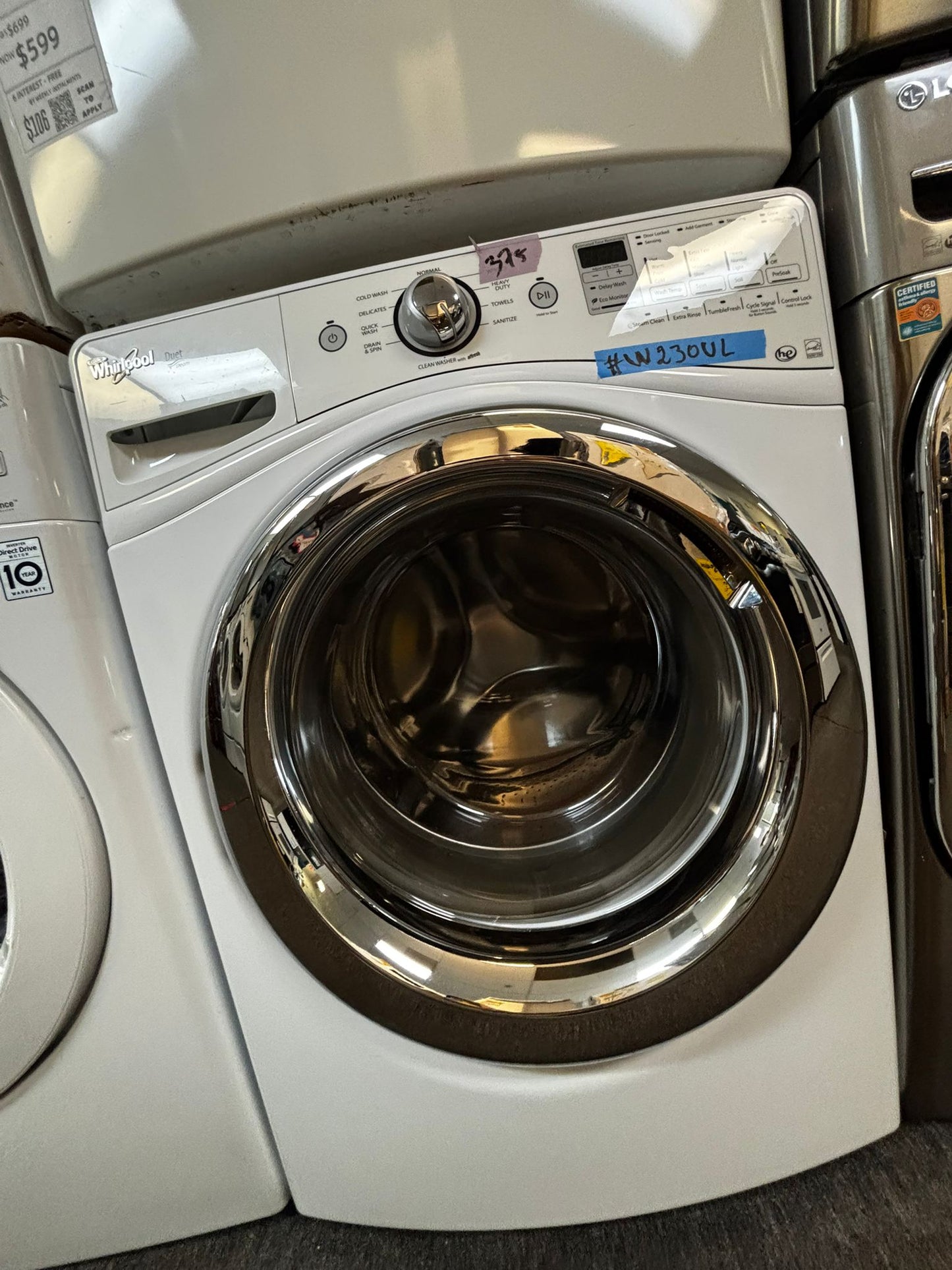 Whirlpool front load washer & dryer set electric 220v stackable large capacity #WD932LB