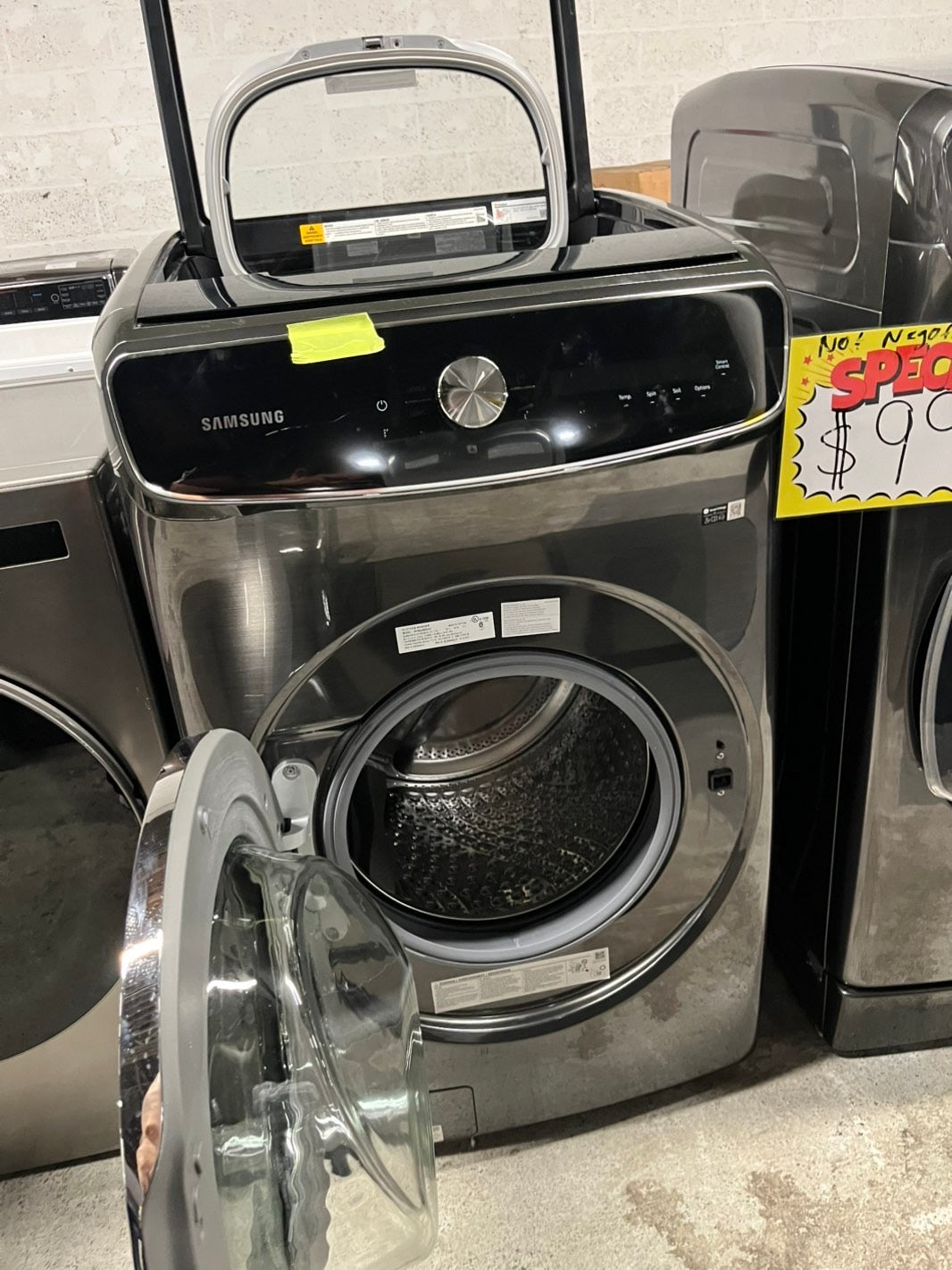 Samsung 6.0 cu. ft. Brushed Black Smart Dial Washer W/ FLEX Wash WV60A9900AV   & 7.5 cu. ft. Smart Electric Dryer with FlexDry™ in Black Stainless Steel side by side Mix and Match SET 27 wide #EDBL10B