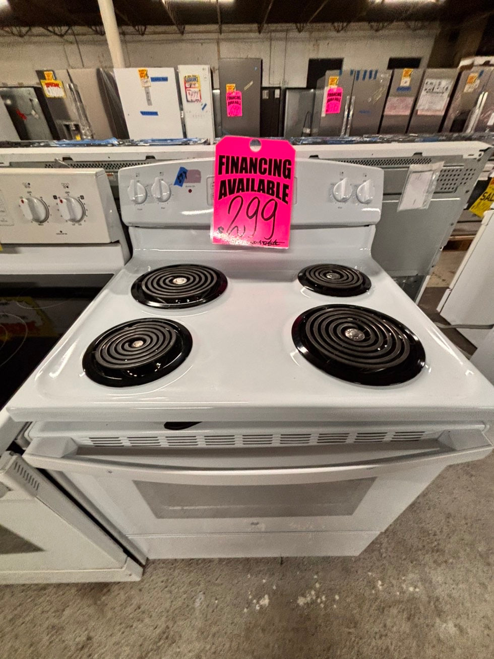 >GE white electric coil top range like new coil 220v bake /Broil 4 burner used-Refurbished  great condition 30" #GRE6H5B
