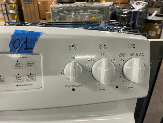 GE electric 220v range 5 burner warm zone bake broil hi/lo steam clean in white 30" #ER483JB Refurbished