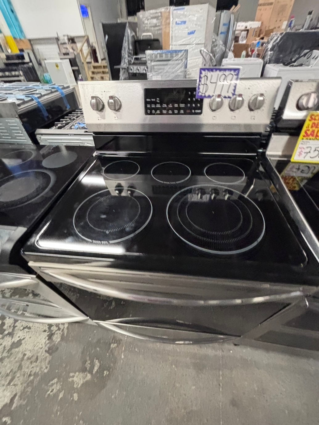 >*frigidaire Air-fry Glass Top electric stove stainless steel convection oven bake broil 5 burner Self clean 30” used-Refurbished #FEA5Q1B