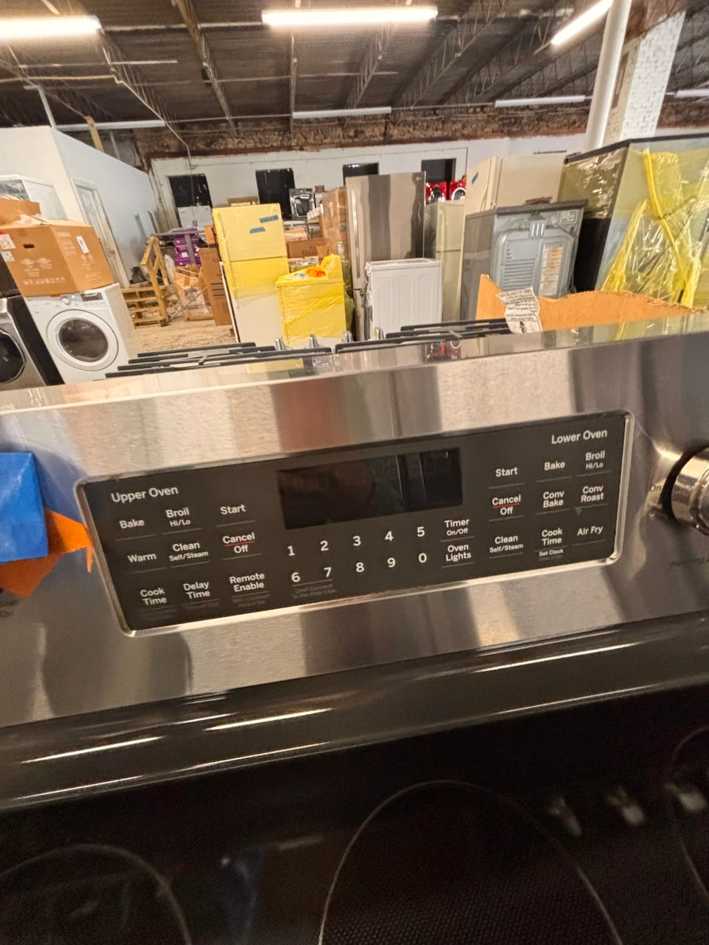 }} GE double oven Airfry convection oven electric 220v glass top range bake Broil roast self clean oven stainless steel working 💯  with warranty ! 30" used-Refurbished #GEST391B