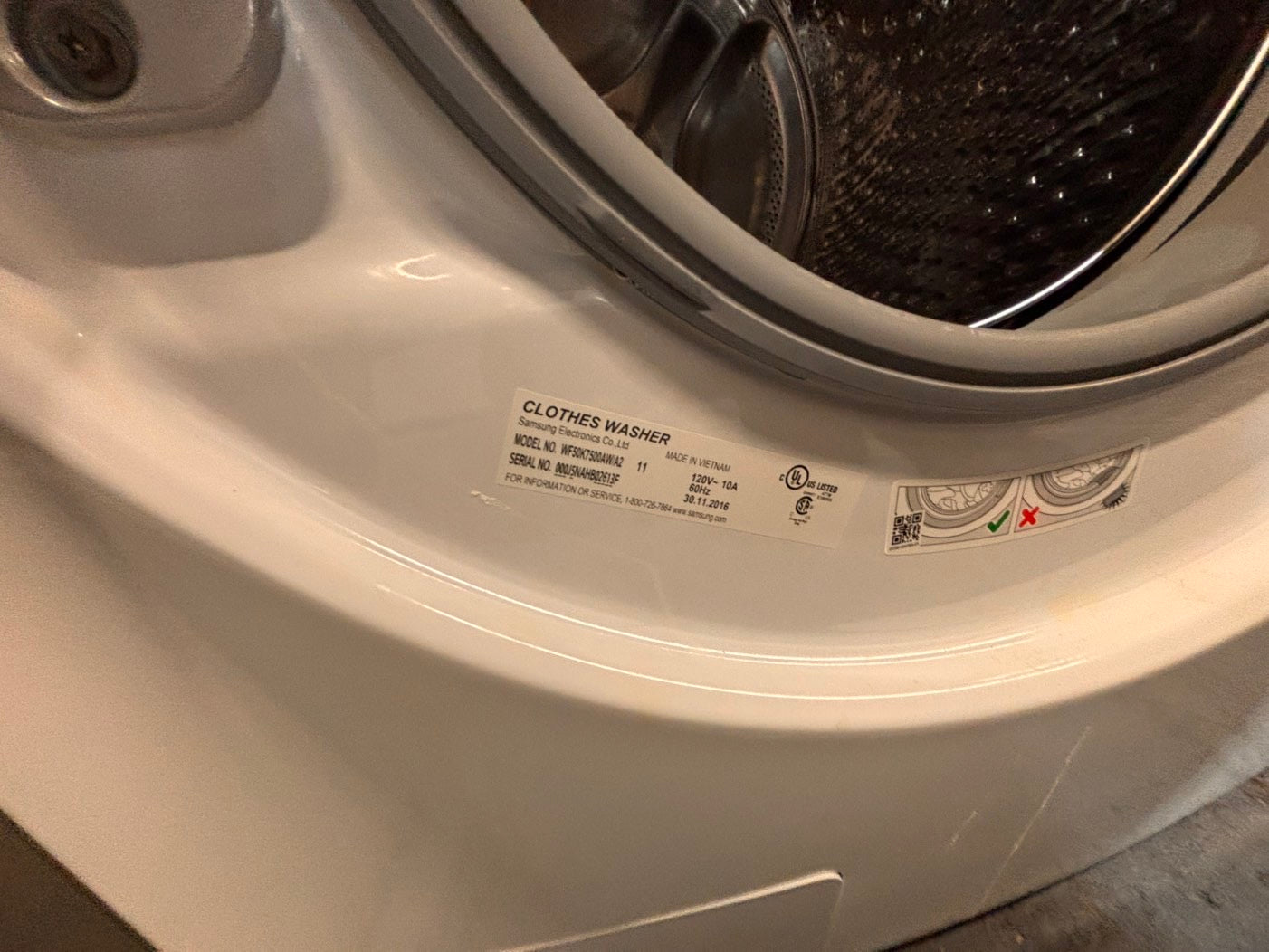 >*Samsung steam add wash-washer 4.5 cu ft & dryer 7.5 cu ft set electric steam 220v front load stackable or side by side - sensor dry white color   #WD698SET