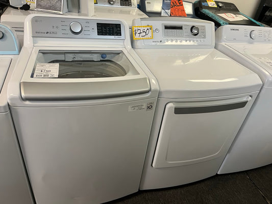 - LG washer & dryer set top load large capacity stainless steel drum in white 27" #ED483KB