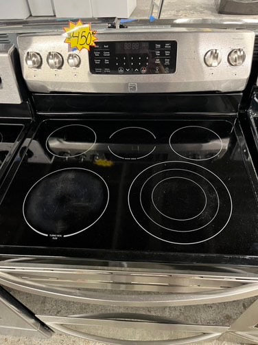 - Kenmore Glass top electric 220v range 5 burner warm zone bake broil  convection bake convert stainless steel 30" Refurbished #ER749HB