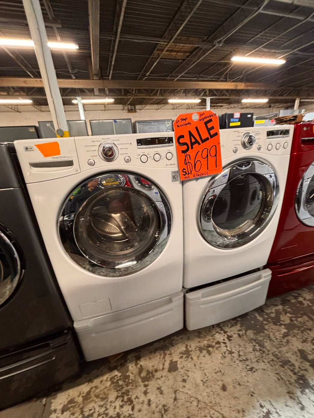 }}SALE🔥LG used- refurbished front load electric 220v dryer & washer large  capacity with pedestals in white color 27” working 💯  with warranty #FLZ5527B