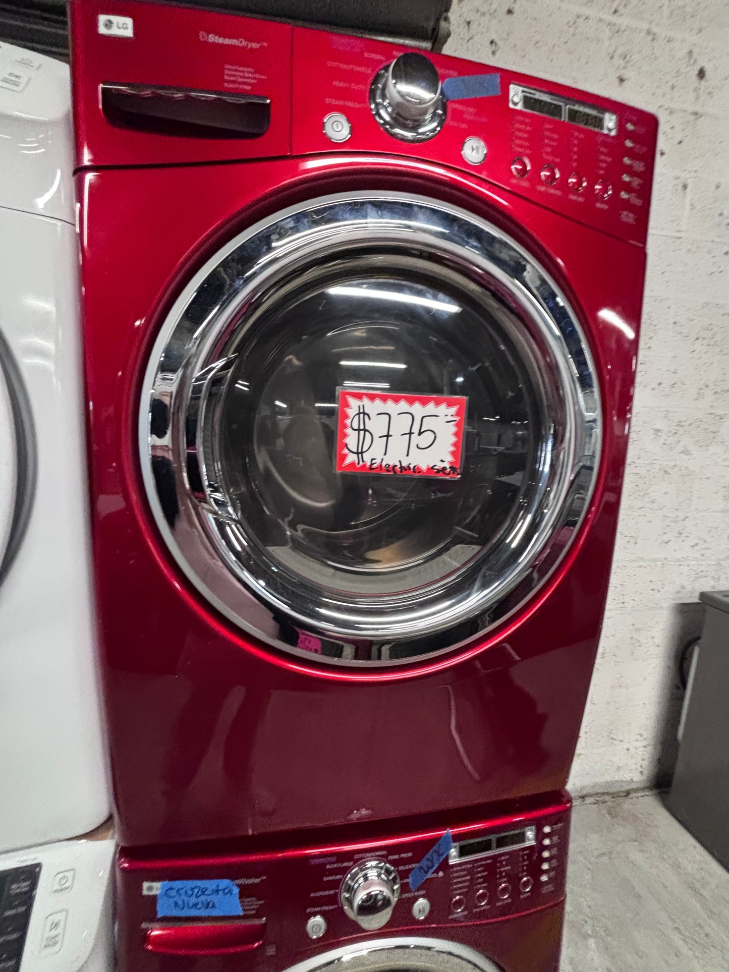 >LG washer & dryer steam set electric 220v front load stackable or side by side - sensor dry in red  #WDRR5D6B