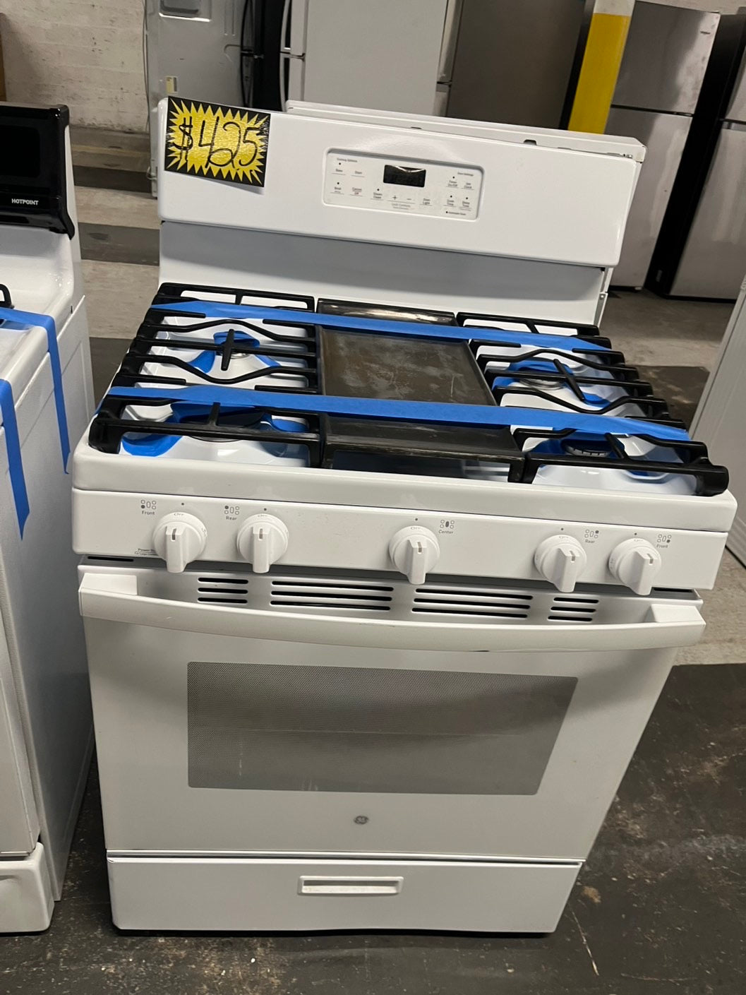=GE Gas range 5 burner bake Temp Recall broil hi/lo in  white  used-Refurbished 30" #GEGA34LB