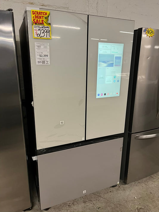 Open Box | Scratch & Dent - Samsung Bespoke 30 cu. ft. Standard Depth 3-Door French Door Smart Refrigerator with Family Hub in White Glass/Matt Grey Glass 36" #RF730JB-TR
