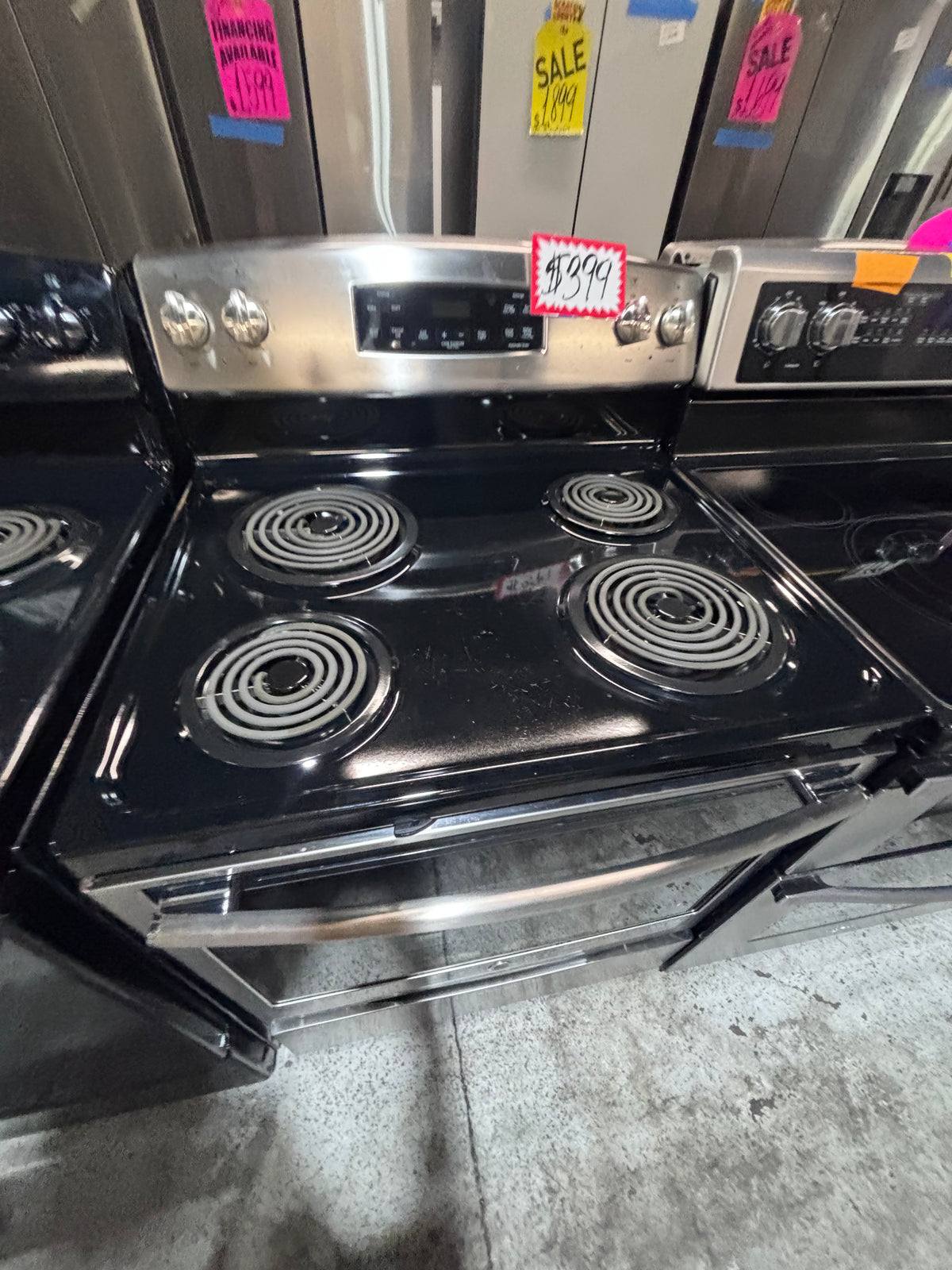 }GE black & silver electric coil top range coil 220v bake /Broil 4 burner used-Refurbished  great condition 30" #GASGE4B