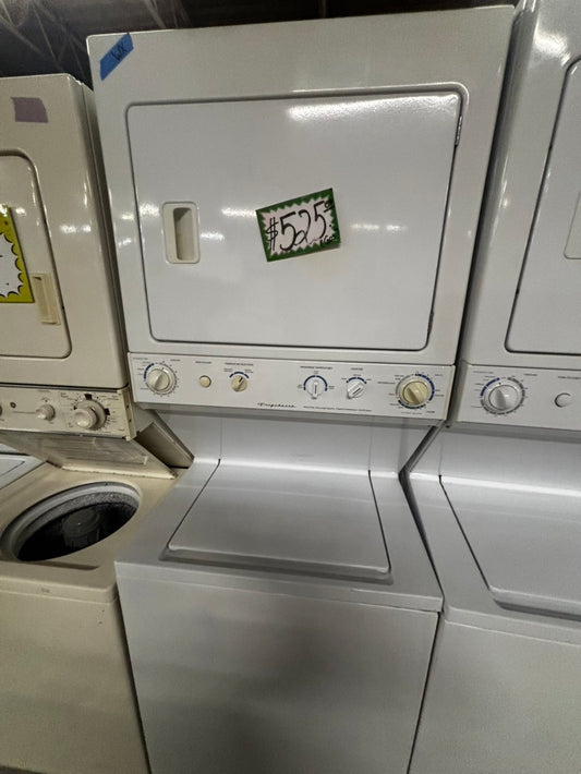 >used-  refurbished Frigidaire stacked laundry center Electric 220v washer & dryer unit in white 27" #LWR28B