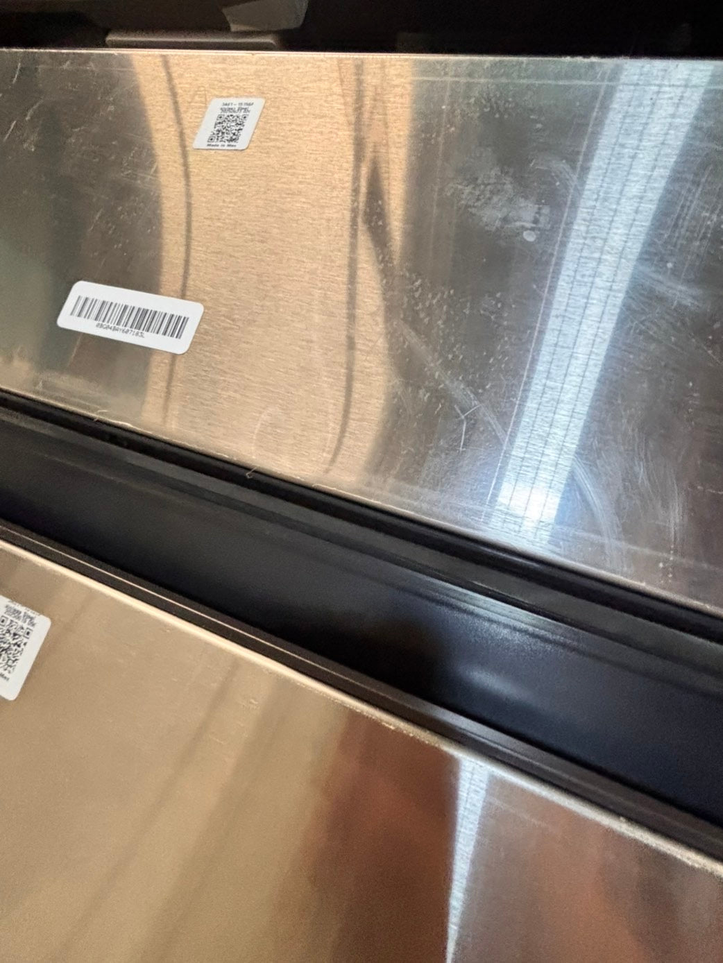 >new open box   Samsung Bespoke 23 cu. ft. Counter Depth 4-Door French Door Refrigerator in Stainless Steel with Family Hub in Charcoal Glass #RFFH8Z41B