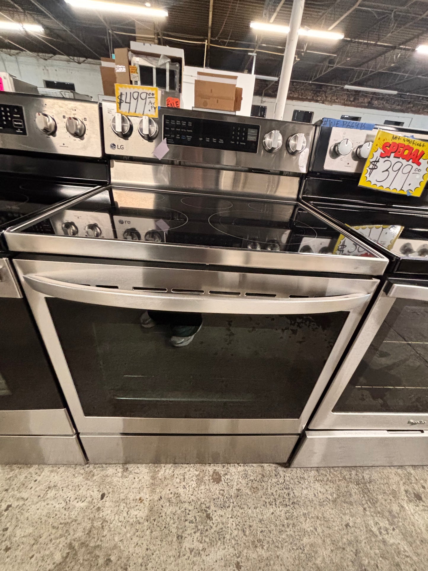 >LG Air-fry Glass Top electric stove stainless steel convection oven bake broil 4 burner Self clean 30” used-Refurbished #WZX223B