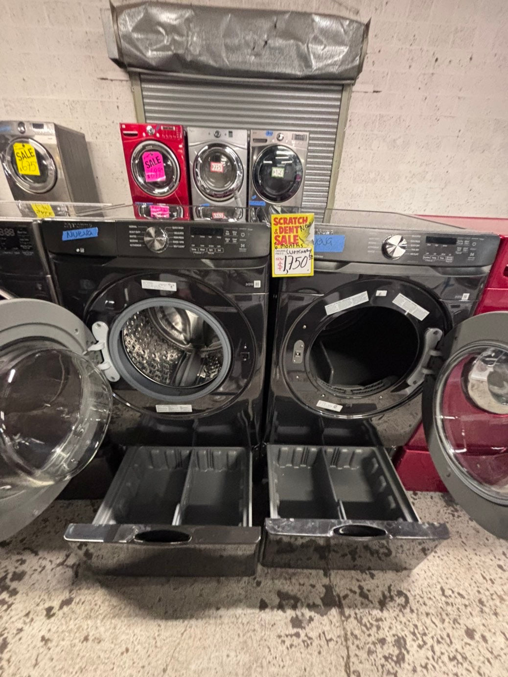 >>New open box 📦 Samsung front load washer & dryer electric set with pedestal storage 27” #SAEL8V7B