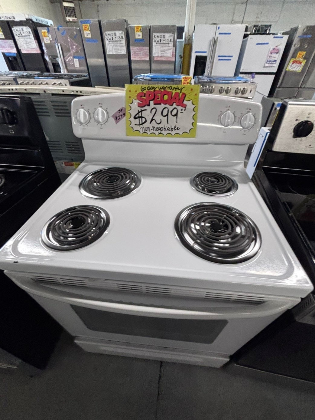 >*special🔥GE  white electric coil top range coil 220v bake /Broil 4 burner used-Refurbished  great condition 30" #EGE54B