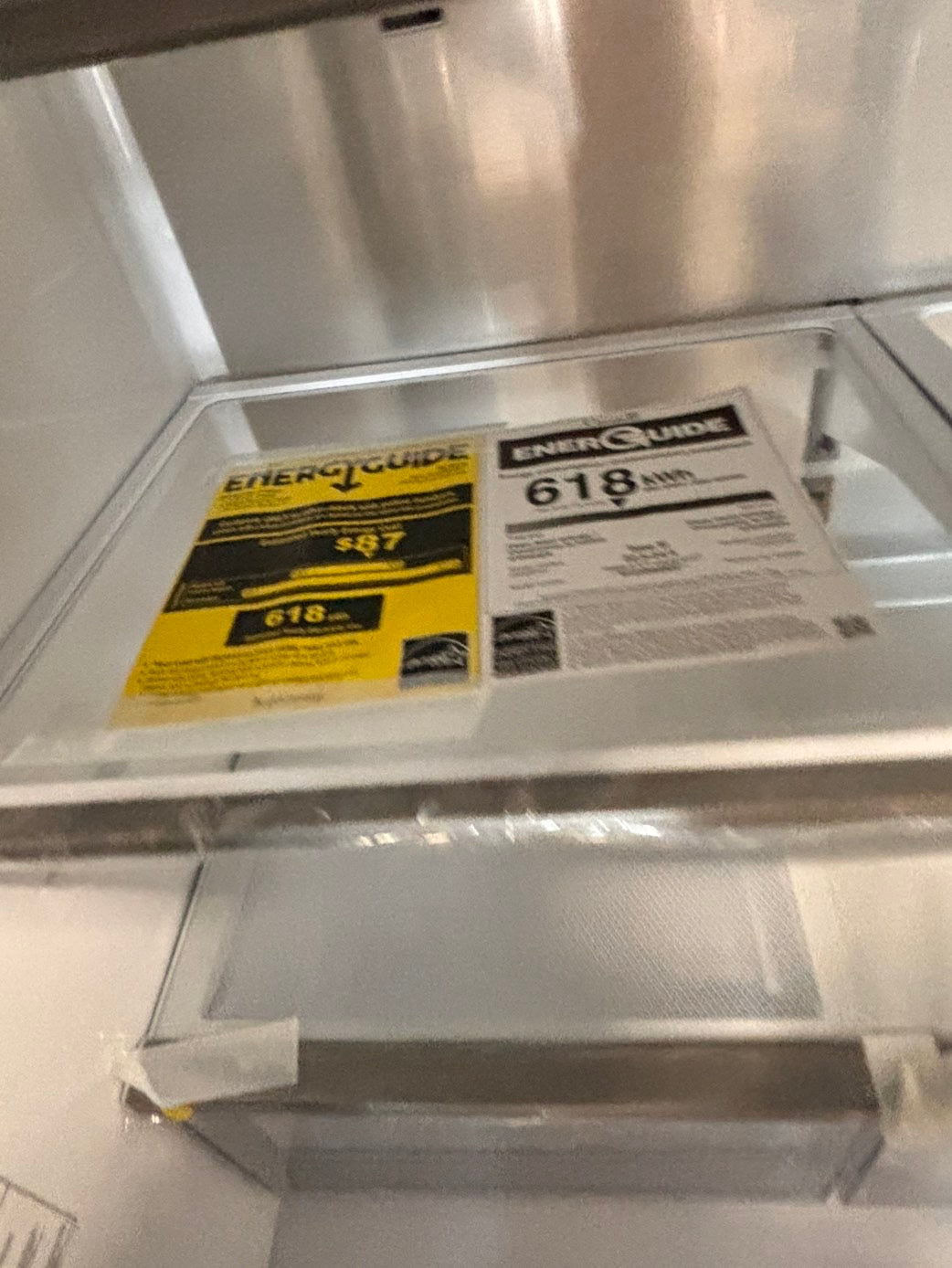 >new open box   Samsung Bespoke 23 cu. ft. Counter Depth 4-Door French Door Refrigerator in Stainless Steel with Family Hub in Charcoal Glass #RFFH8Z41B