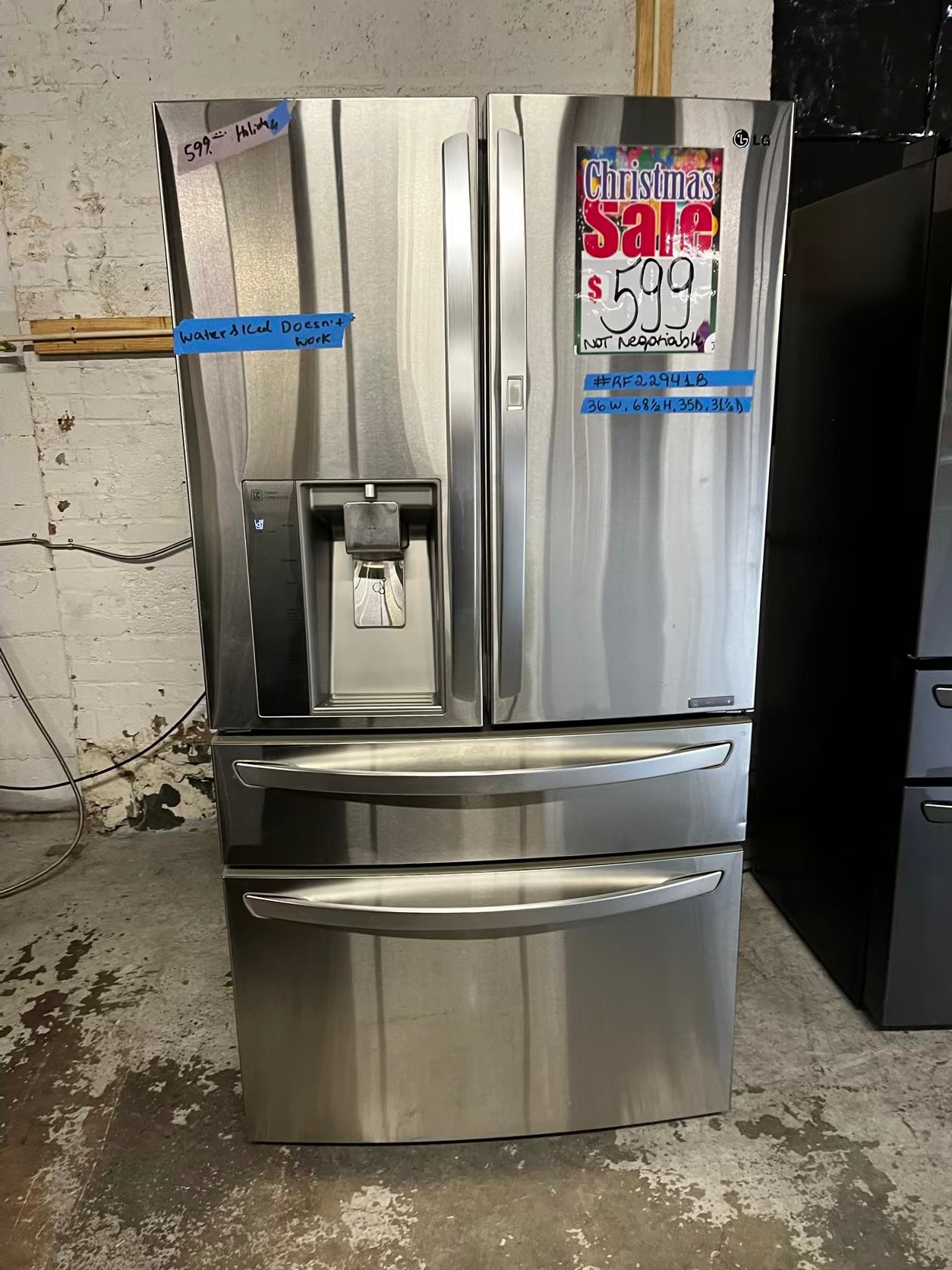 🎄Holiday Sale 🎁Used | Refurbished LG 36” French door refrigerator stainless steel *NO ice maker or water dispenser r- stock number #RF222941B