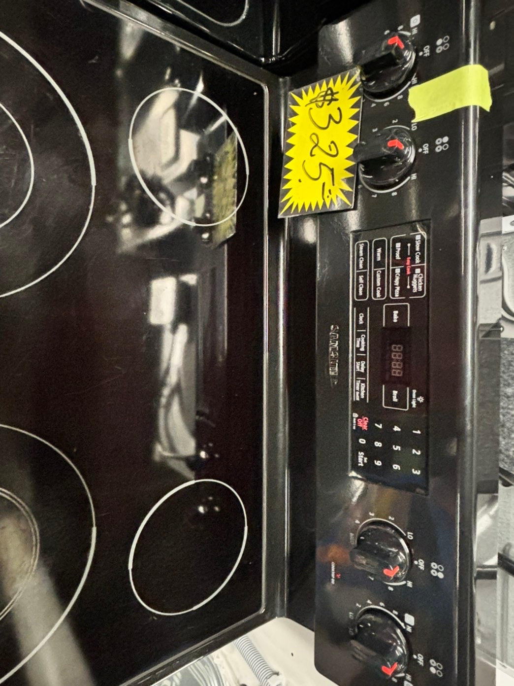 *Samsung glass top electric range 220v 5 burner warm zone Refurbished black  fast boil bake Broil steam clean -self clean 30" #RB143EB