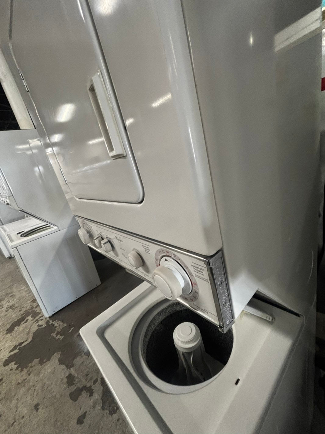 - Whirlpool stacked laundry center  110v gas unit washer & dryer set in white 24" #LCW852PB