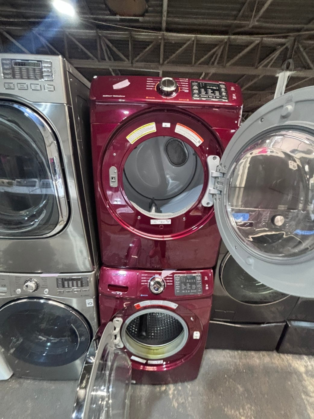 >*Samsung steam ENERGY STAR washer 4.5 cu ft & dryer 7.5 cu ft set electric steam 220v front load stackable or side by side - sensor dry ,burgundy color #BGCPL2SET