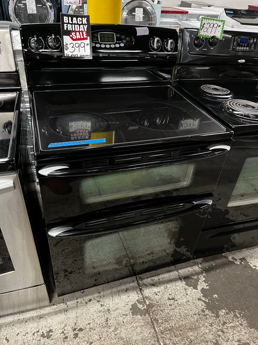 🎉 BLACK FRIDAY ⚡️ Maytag glass top electric range 220v double oven 4 burner  Refurbished  bake Broil toast self clean in black 30" #RE8943KB