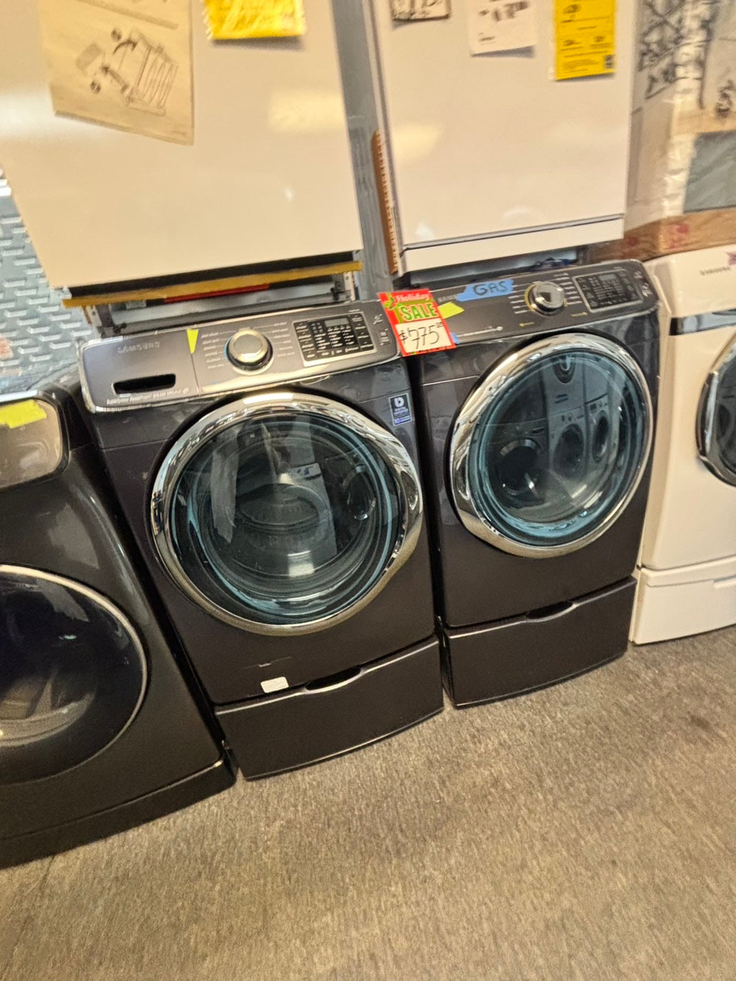🎄🎄Christmas sale 🎅Samsung  washer & dryer GAS set front load stackable or side by side large capacity stainless steel drum w/pedestal extra storage 27" Refurbished #WDG1167L