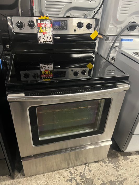 - 🔥‼️Black Friday sale🔥Whirlpool glass top electric range 220v 5 burner warm zone bake/ broil self clean used-Refurbished stainless steel 30" #EW011B