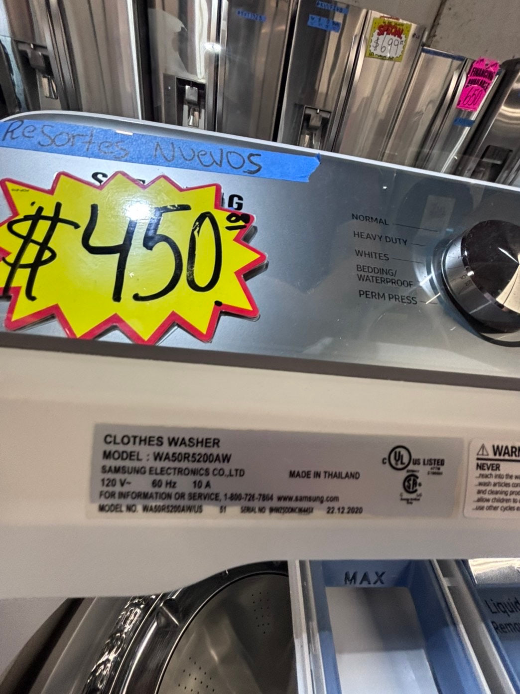 >*samsung extra Large capacity white color Top load washer Drum stainless steel used,refurbished #SWQR57B