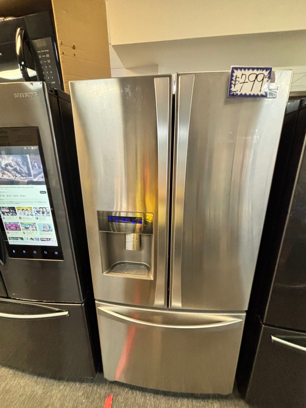 *Used Refurbished 33” Kenmore 26 cu.ft rench doors refrigerator stainless steel w/ice & water dispenser inside  item number #RF559LL