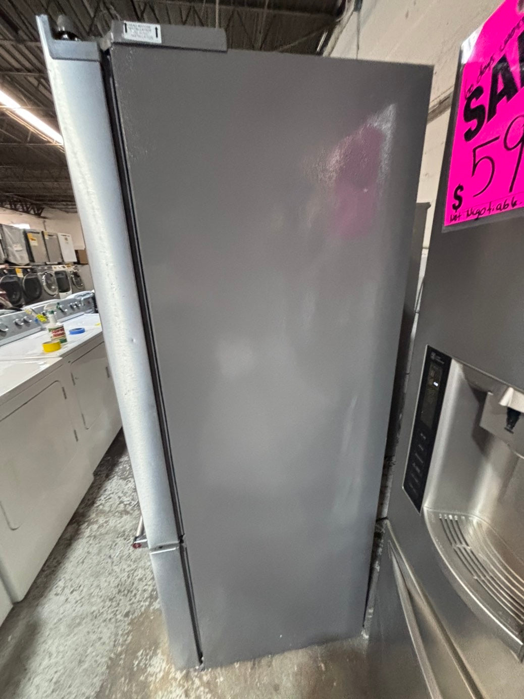 >*kitchen Aid French door Refrigerator counter depth stainless steel w/ ice water dispenser great condition 36"    (👀missing shelf on the door)  used-refurbished #KAF1424B