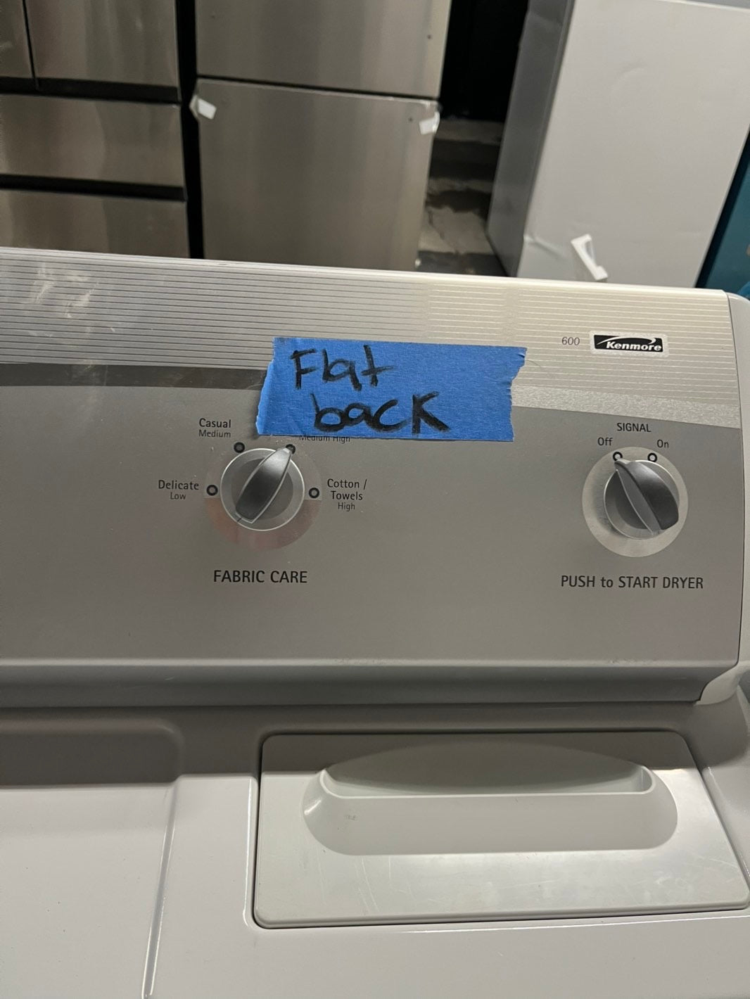 =Flat back kenmore side x side extra large capacity electric 220v dryer  29” wide.  26”in Depth used -Refurbished #EDKMFF91B
