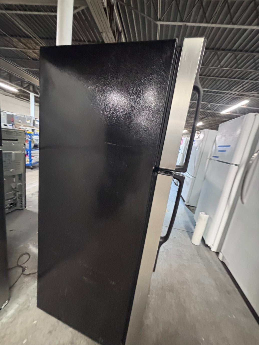 >*28”GE top freezer fridge with ice maker inside stainless steel  used-refurbished #FGBS3RB